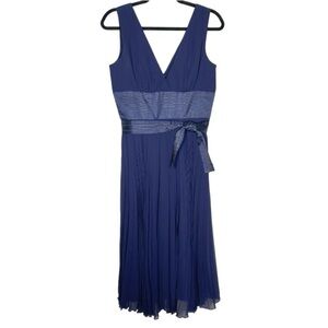 Max & Cleo Navy Blue Pleated Midi Sleeveless Dress Belt size 10 Medium DDC6C71M